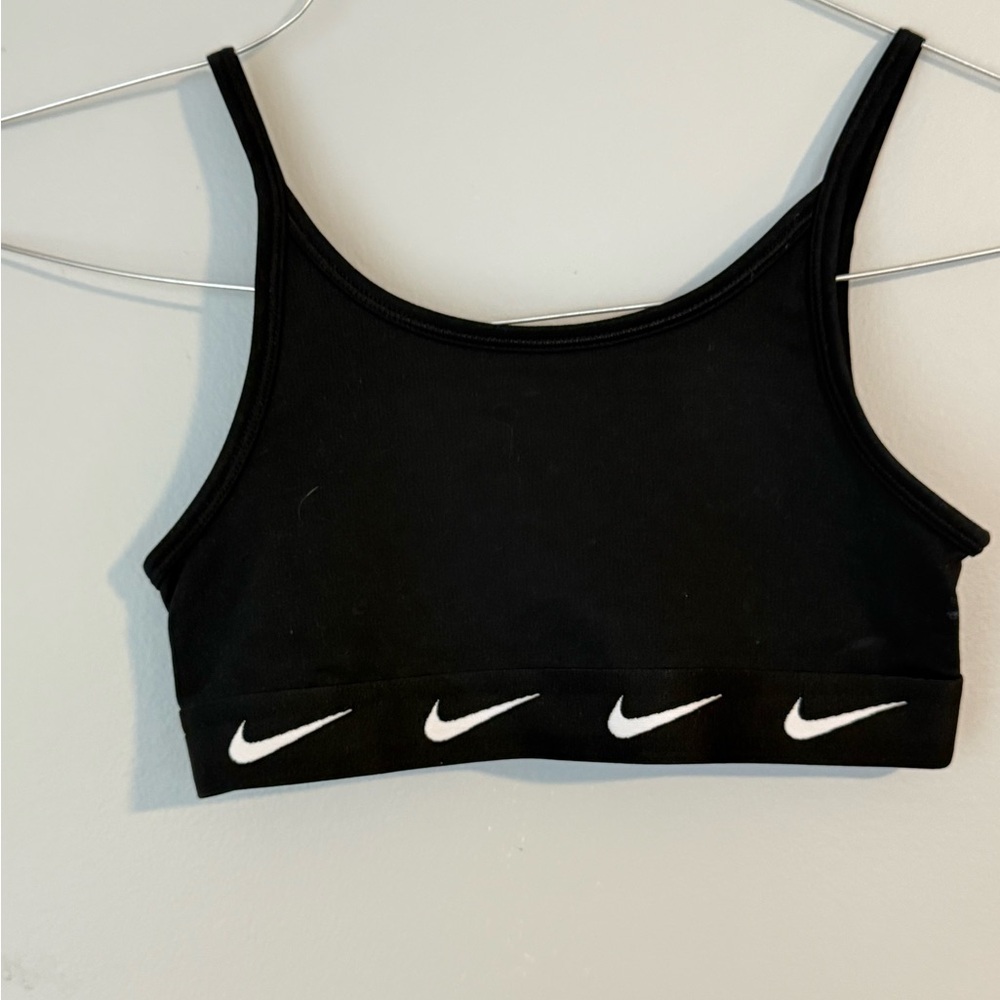 Nike Black Dri-FIT Sports Bra with White Logo Girls Small